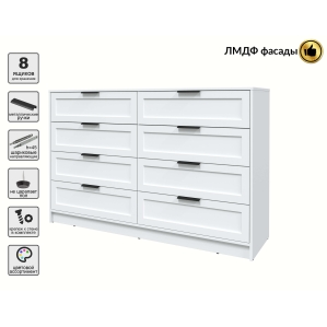 Kомод Тренд КТ-К157 (Белый платинум ЛДСП/ Белый ЛМДФ) Ш1565 В1020 Г451 Kомод Тренд КТ-К157 (Белый платинум ЛДСП/ Белый ЛМДФ) Ш1565 В1020 Г451